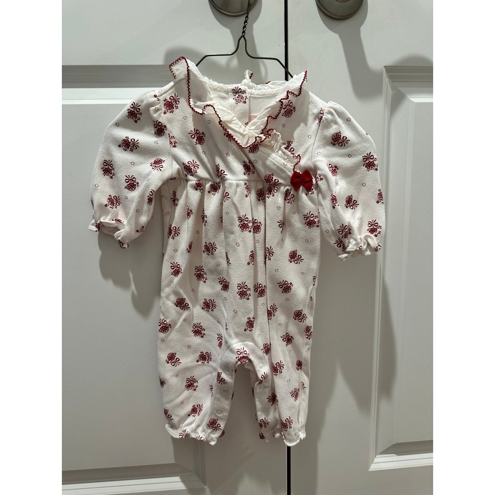 Janie and Jack Baby Girl Floral Bow Romper White Red Ruffle 3-6 Months